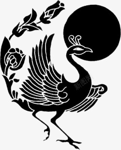 龙型雕纹中国风黑色凤凰太阳雕纹纹样高清图片