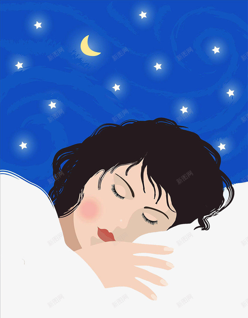 装饰插图夜晚睡着的女人png免抠素材_新图网 https://ixintu.com 夜晚 星空 睡着的女人 睡觉 装饰插图 装饰画