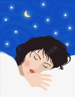 梵高星空装饰画装饰插图夜晚睡着的女人高清图片