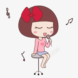 想唱就唱坐在凳子上唱歌的小女孩高清图片