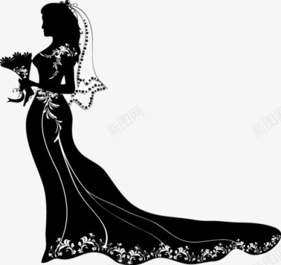 黑色绘画穿婚纱的女人图标图标
