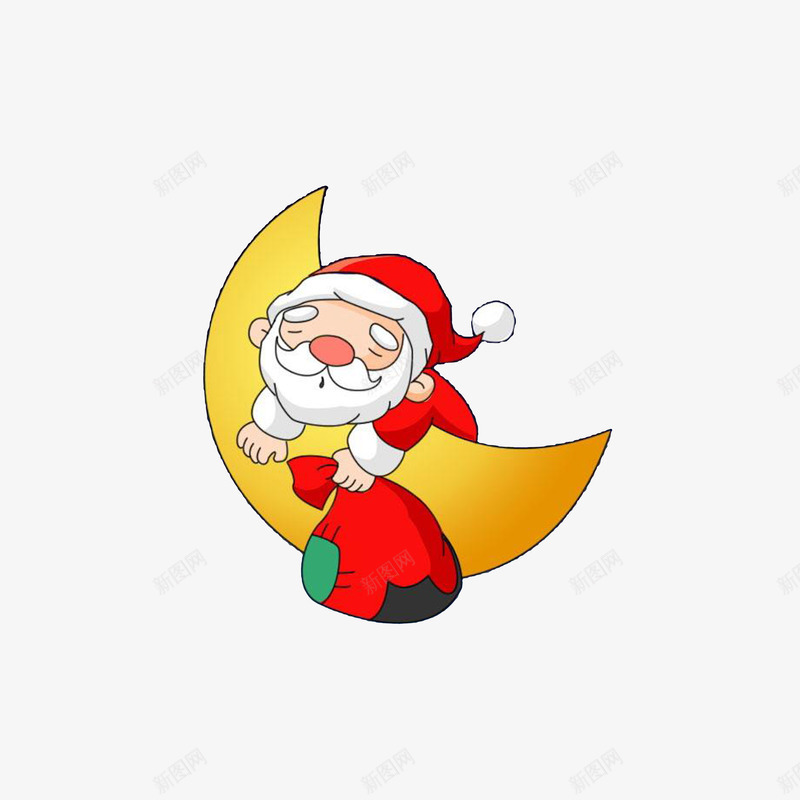 挂在月亮上睡觉的圣诞老人png免抠素材_新图网 https://ixintu.com 卡通手绘 圣诞老人 挂在月亮上睡觉 老人睡觉