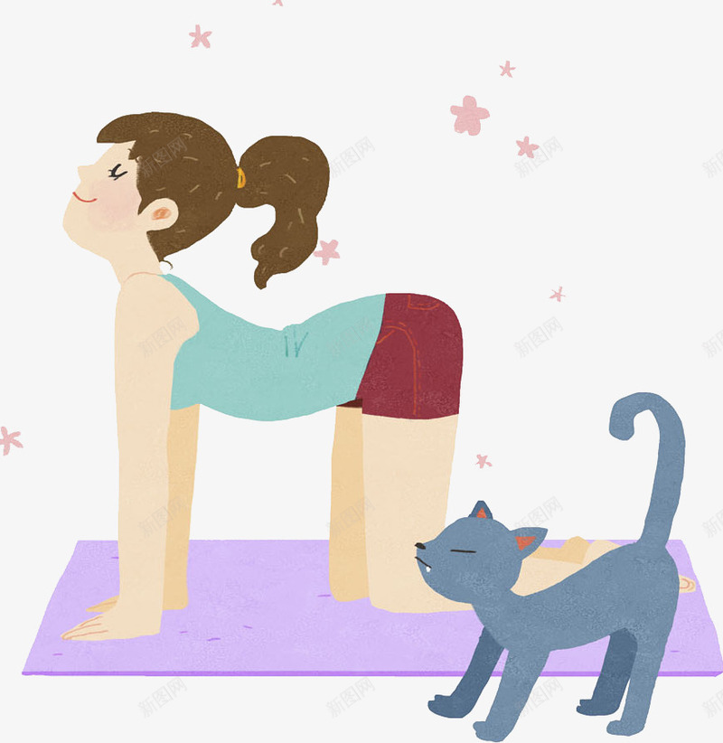 女孩在练瑜伽png免抠素材_新图网 https://ixintu.com 保持身材 卡通 可爱 女孩 少女 猫咪 瑜伽 练习 美丽 青春