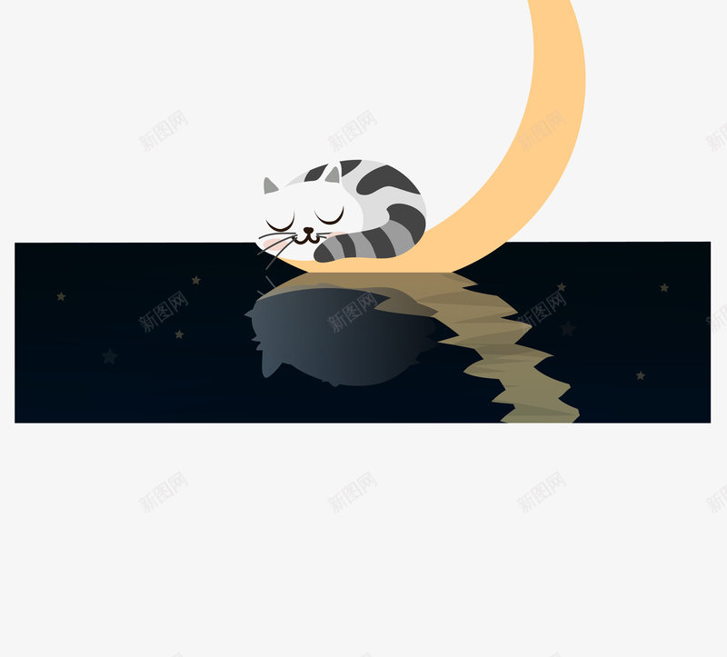 小猫躺在月亮上png免抠素材_新图网 https://ixintu.com 创意 可爱 星星 月亮 特色 猫咪 英文 黑色
