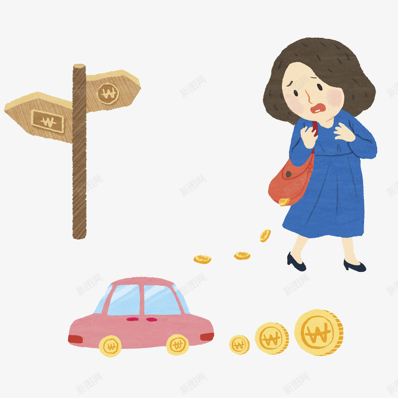 散落的金币png免抠素材_新图网 https://ixintu.com 书包 女人 小汽车 指路牌 迷失的 遗漏的 金币