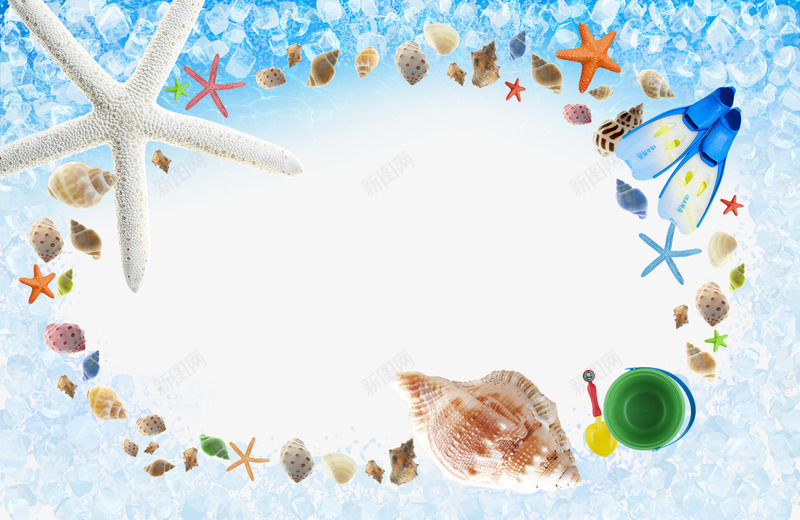 贝壳装饰背景png免抠素材_新图网 https://ixintu.com 冰块 夏天 海边 清凉 背景 装饰 贝壳