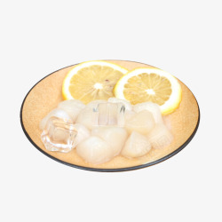 柠檬冰块冰鲜水产海鲜贝柱扇贝肉素材