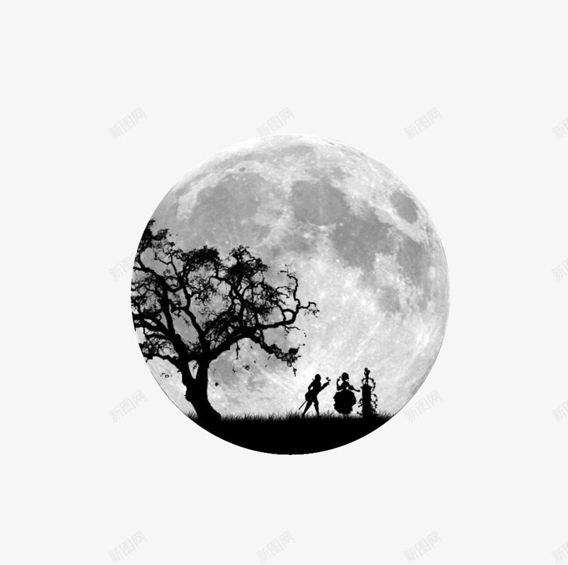月圆之夜png免抠素材_新图网 https://ixintu.com 人物 月亮 月圆之夜 黑色