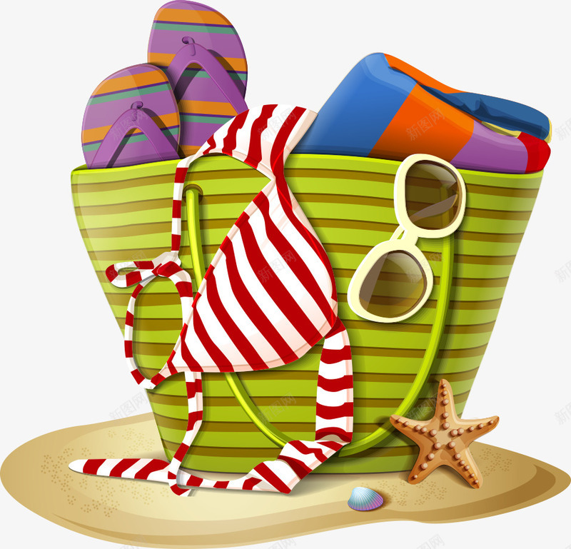 沙滩用品海报png免抠素材_新图网 https://ixintu.com 太阳镜 拖鞋 沙滩用品 沙滩用品海报 眼镜 胸罩