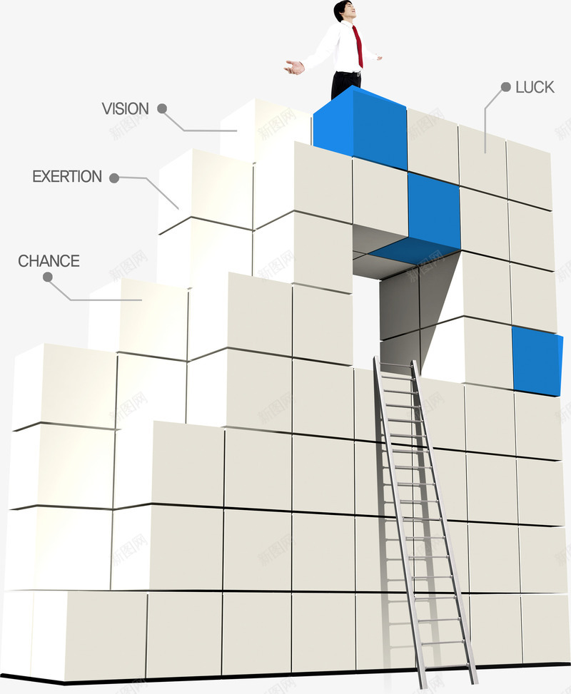 方块上的男人psd免抠素材_新图网 https://ixintu.com 人物 商务人物 商务白领 方块 梯子 男人
