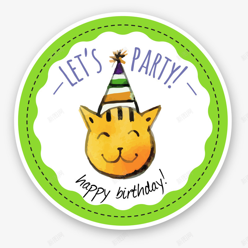 绿色生日派对标签png免抠素材_新图网 https://ixintu.com party 儿童标签 卡通 小猫 庆祝 生日快乐