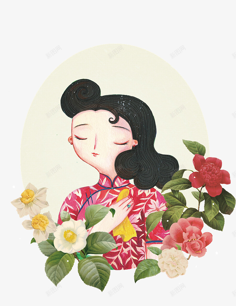 手绘复古插图穿旗袍的美女png免抠素材_新图网 https://ixintu.com 人物插图 复古 女人 手绘 旗袍 穿旗袍的女人 穿旗袍的美女 花卉