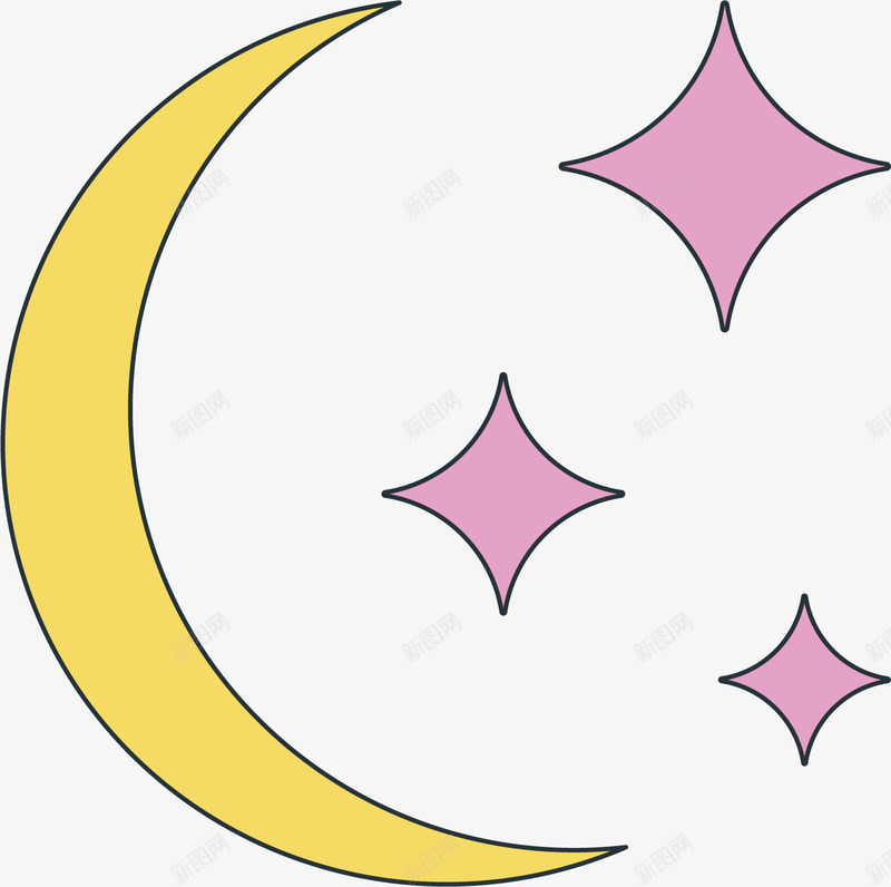 夜晚天气标图标png_新图网 https://ixintu.com 卡通可爱 天气 天气图标 彩色底纹 星星 矢量图案 黄色月亮