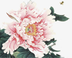 手绘粉色牡丹插图装饰素材