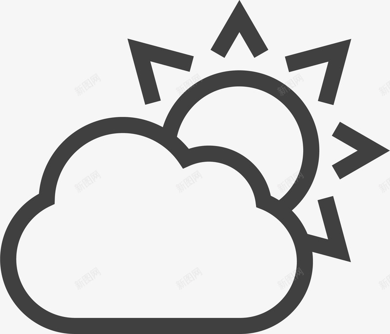 黑色卡通多云天气矢量图图标ai_新图网 https://ixintu.com 云 卡通手绘 图标PNG 多云 天气 天气图标 太阳 矢量图 风雨气温图