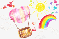 心形热气卡通心形热气球太阳彩虹高清图片