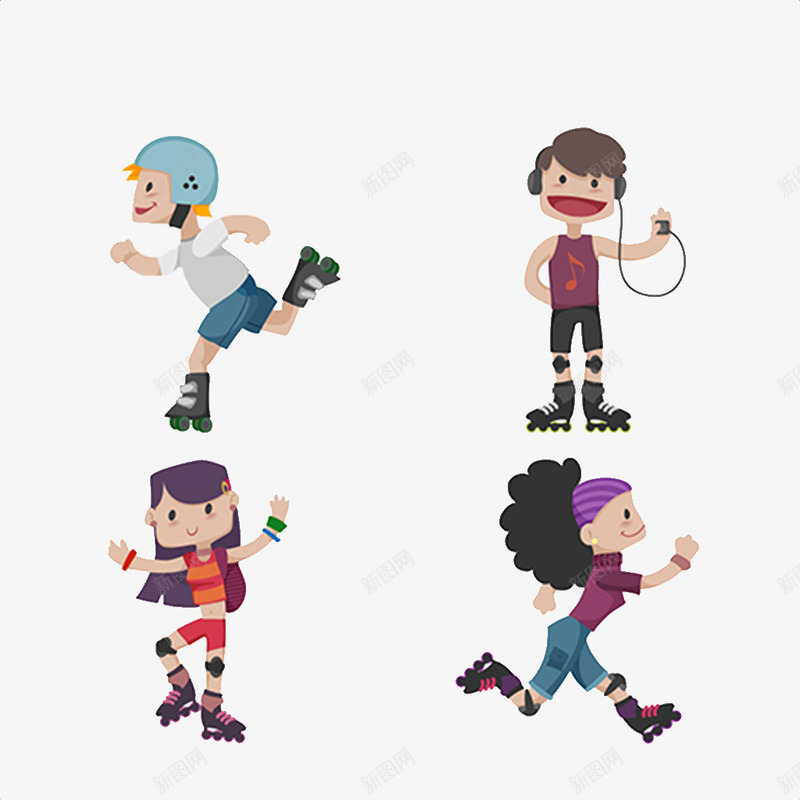 四个小孩png免抠素材_新图网 https://ixintu.com 卡通 可爱 女人 帽子 手绘 简笔 耳机 轮滑 轮滑的人
