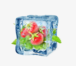 夏天冰块冰冻草莓冷饮装饰素材
