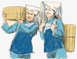 竹桶两个妇女背着小背篓高清图片