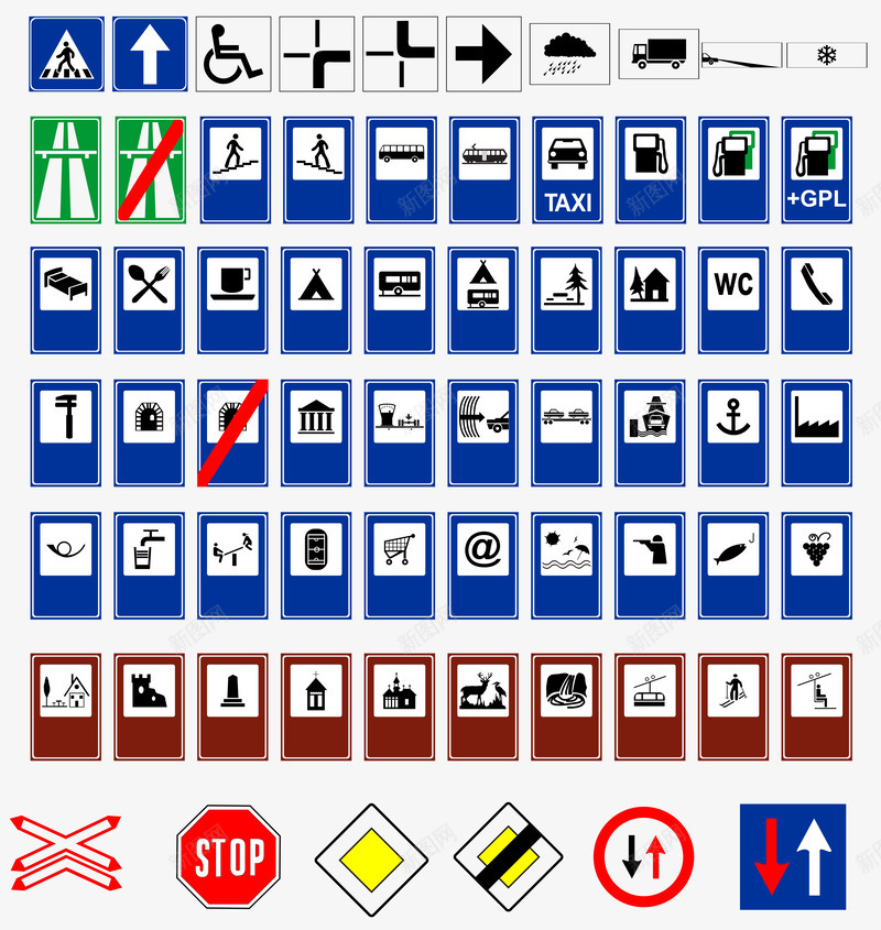 交通指示图标png_新图网 https://ixintu.com 交通安全警示图标大全 交通指示牌 交通标识牌 公共标志 公共标识 安全警示牌 标志图标 矢量警示牌 箭头 红绿灯