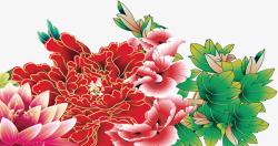 红色牡丹花丛装饰中秋素材