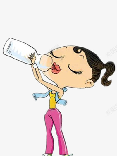 喝水的女人png免抠素材_新图网 https://ixintu.com 人物 卡通 彩色 马尾