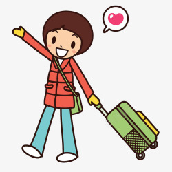 行李箱女人卡通女生拖着行李高清图片