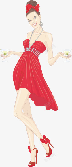 时尚甜美红色连衣裙美丽女人高清图片