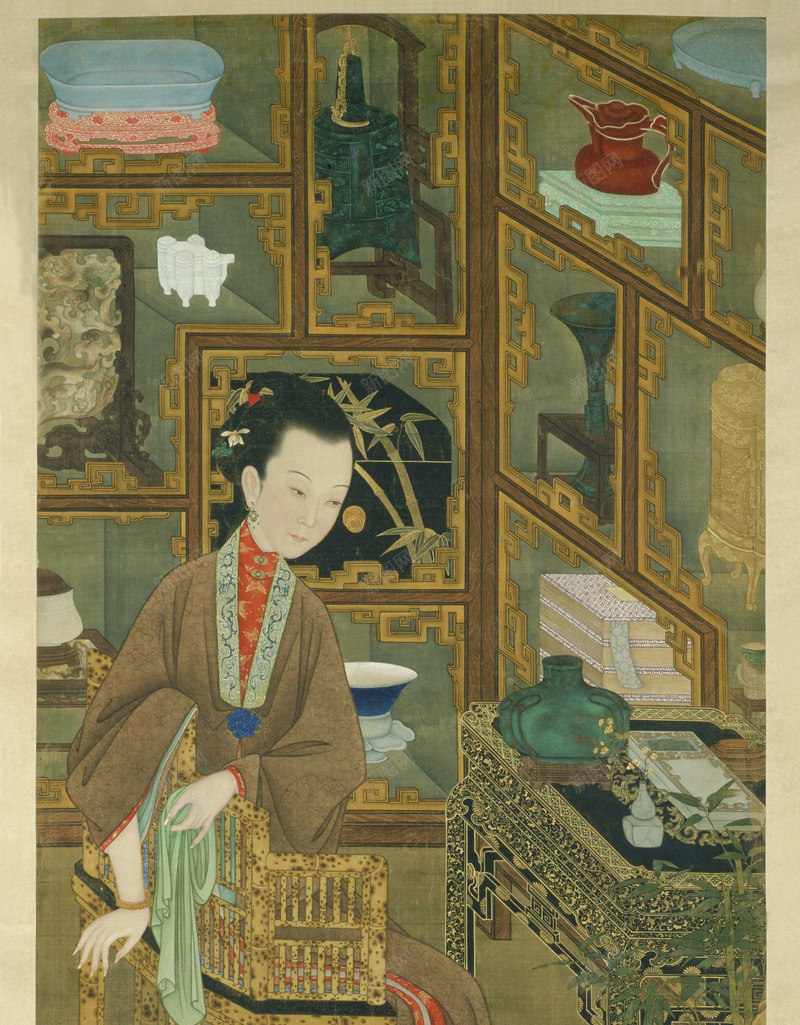 博古幽思仕女图png免抠素材_新图网 https://ixintu.com 仕女图 博古 古代仕女图 古典 工笔重彩 绘画
