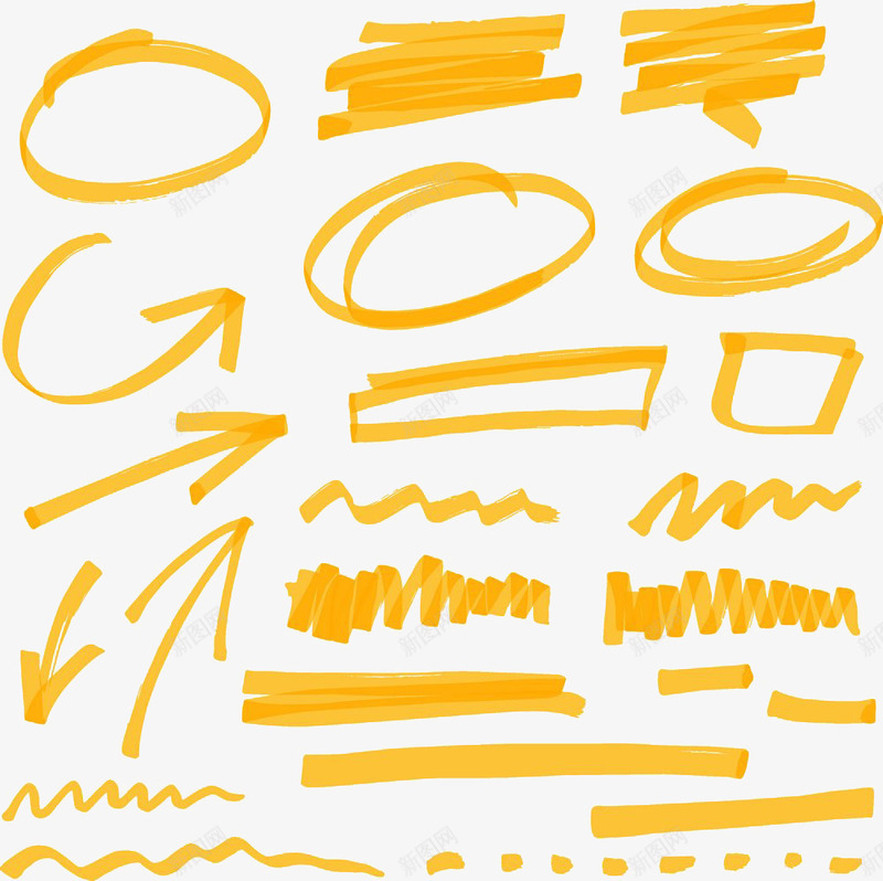 黄色涂鸦笔刷png免抠素材_新图网 https://ixintu.com 涂鸦 笔刷 线条 黄色