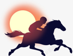 红色男子夕阳下骑马的男子高清图片