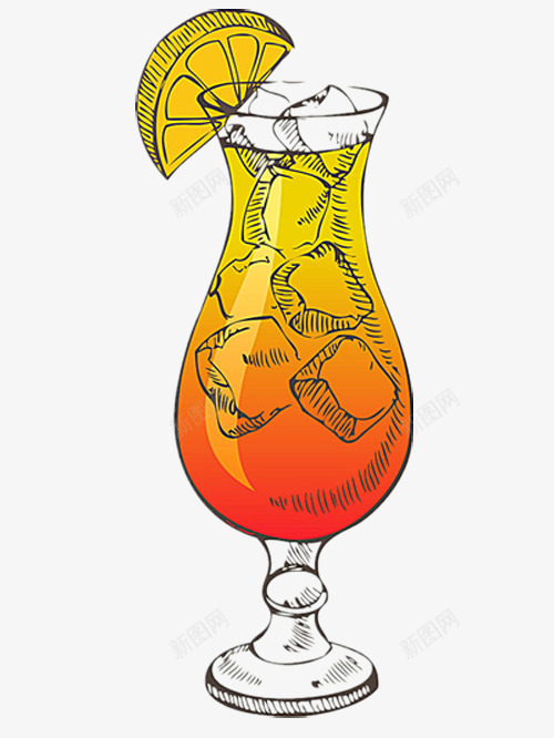橙子大冰块鸡尾酒png免抠素材_新图网 https://ixintu.com 冰块 大冰块 手绘 橙子 鸡尾酒