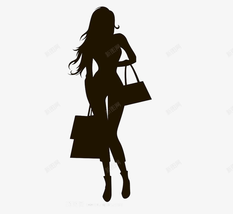 拿包的长发女人黑色剪影png免抠素材_新图网 https://ixintu.com 剪影 女人 装饰 黑色