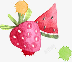 夏季水果手绘草莓西瓜素材