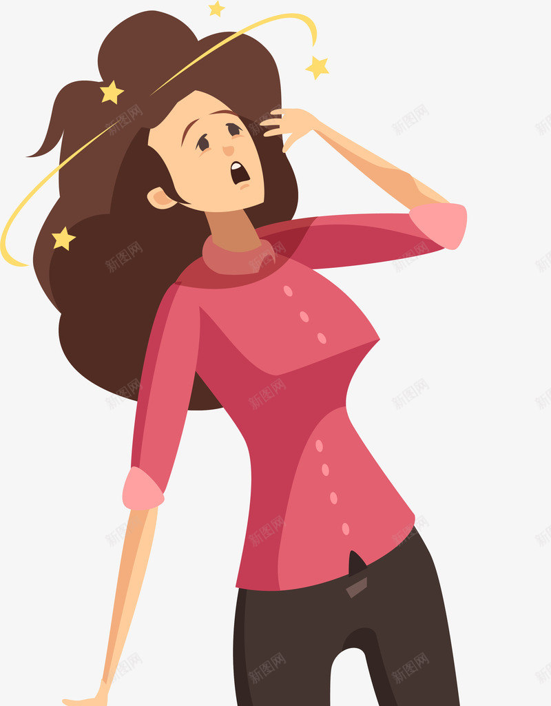 卡通版晕倒的女人png免抠素材_新图网 https://ixintu.com 动漫动画 卡通手绘 女人 晕倒的女人 粉色服装 装饰图