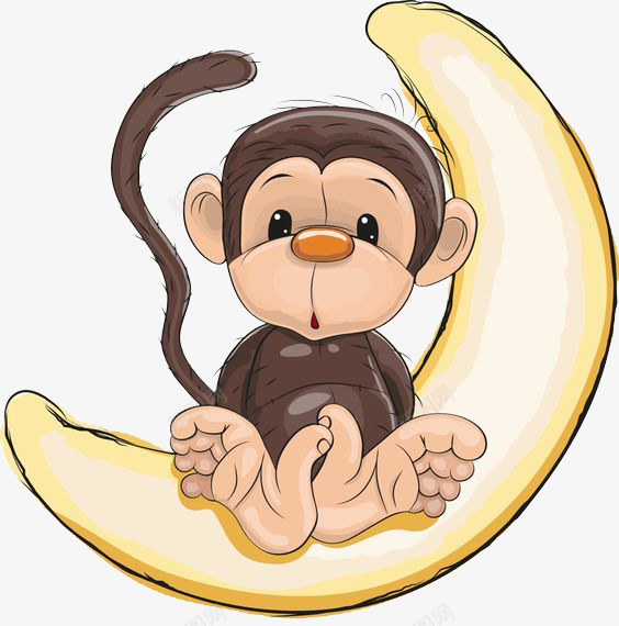 月亮上的猴子png免抠素材_新图网 https://ixintu.com 月亮 棕色 猴子 猴尾巴