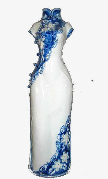 旗袍png免抠素材_新图网 https://ixintu.com 中国风 古典花瓶 服饰 淡雅 蓝白色 陶瓷