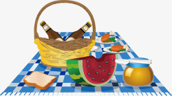 蓝色餐布西瓜蛋糕篮子元素高清图片
