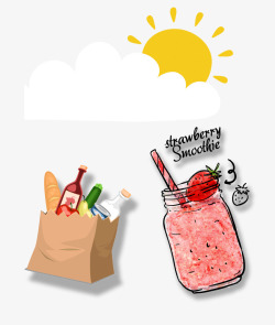 卡通草莓酱太阳和食物高清图片