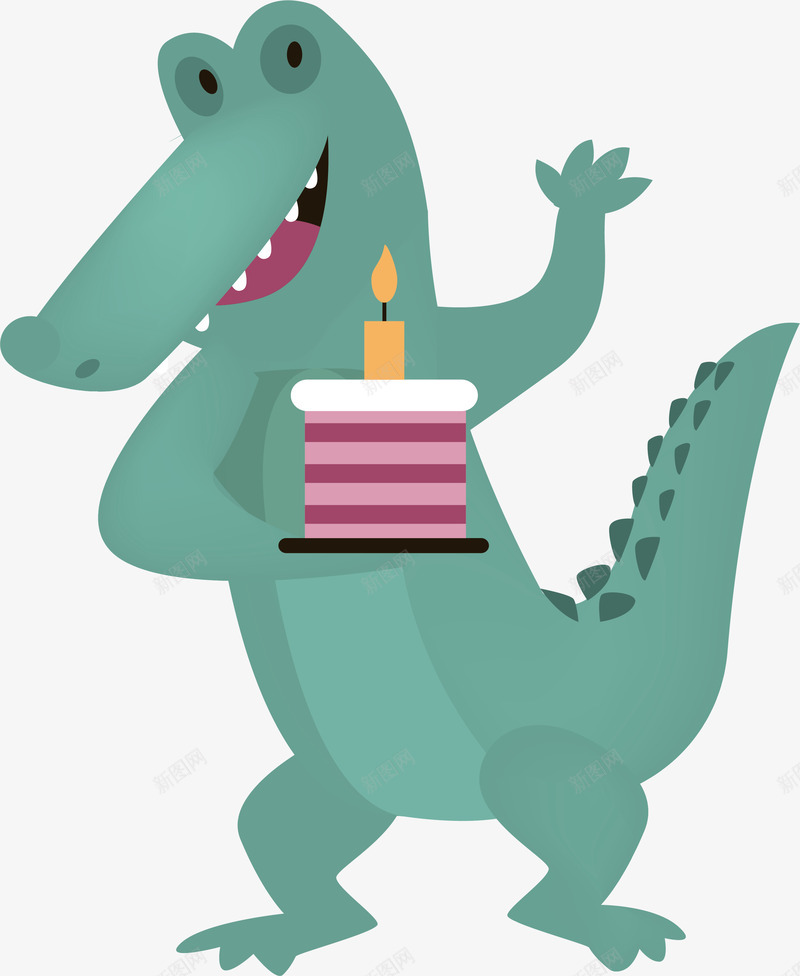 端着蛋糕的鳄鱼png免抠素材_新图网 https://ixintu.com 庆祝生日 生日派对 生日蛋糕 矢量png 绿色鳄鱼 鳄鱼