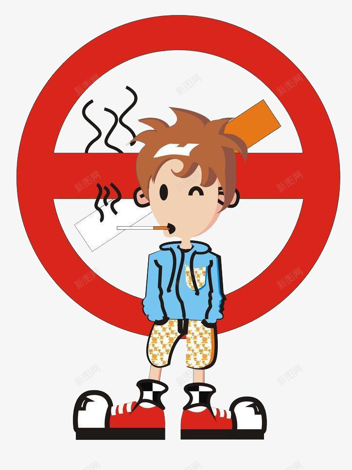 禁止吸烟标识图标png_新图网 https://ixintu.com 元素 卡通 吸烟 形象 禁止 红色