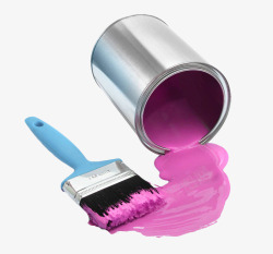 油漆桶刷子倒掉的粉色油漆高清图片