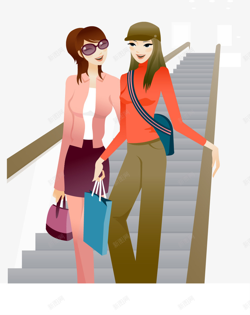 边走边聊的两个时髦女人矢量图ai免抠素材_新图网 https://ixintu.com 两个时髦女人 日常生活 楼梯 矢量素材 聊天 矢量图