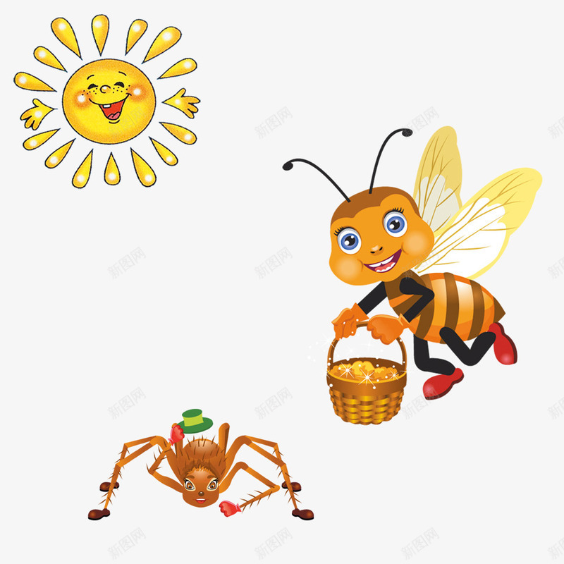 卡通小动物png免抠素材_新图网 https://ixintu.com 动物 劳动 卡通 太阳 开心 手绘 玩耍 蜘蛛 蜜蜂 采蜜