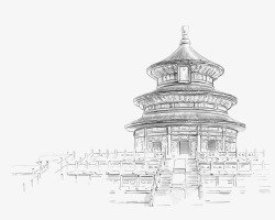 铅笔速写手绘寺庙素材