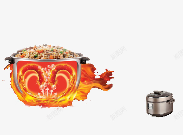 电饭锅家用电器png免抠素材_新图网 https://ixintu.com 家用 家用电器 火焰 电饭锅