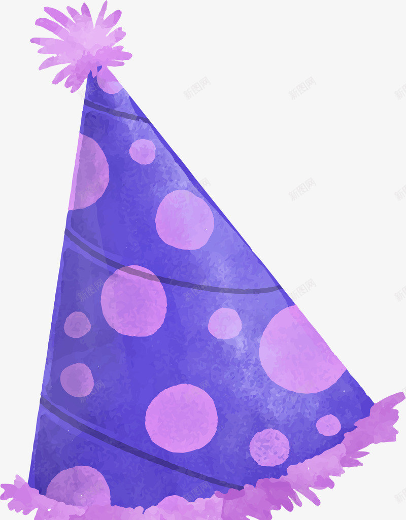 可爱水彩波点尖尖帽png免抠素材_新图网 https://ixintu.com 帽子 手绘 新年庆祝 水彩 波点 矢量图案 蓝紫色