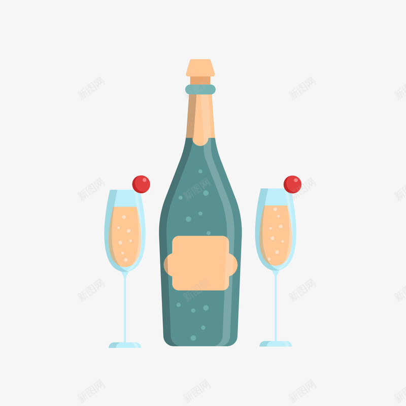 绿色香槟和蓝色杯子香槟矢量图ai免抠素材_新图网 https://ixintu.com 庆祝 绿色 蓝色 蓝色杯子 饮料 香槟 黄色 矢量图