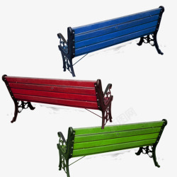 木质长椅实物公园彩色长椅高清图片