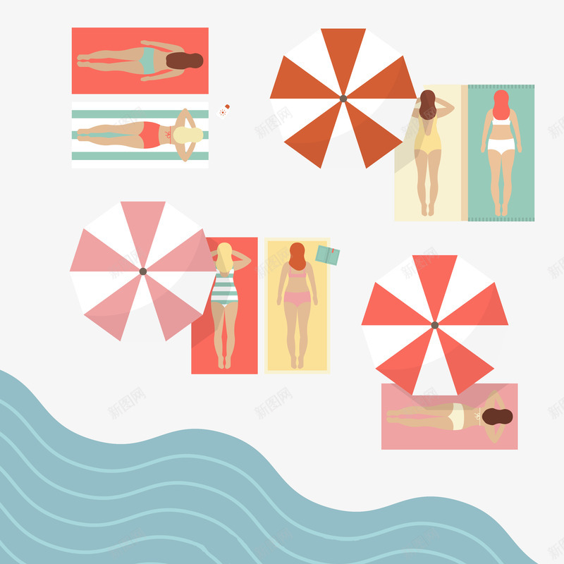 沙滩日光浴场俯视图png免抠素材_新图网 https://ixintu.com 免费png图片 女人 日光浴 沙滩 沙滩上的女人 海浪